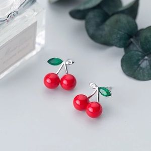 925 Sterling Silver Cherry Stud Earrings